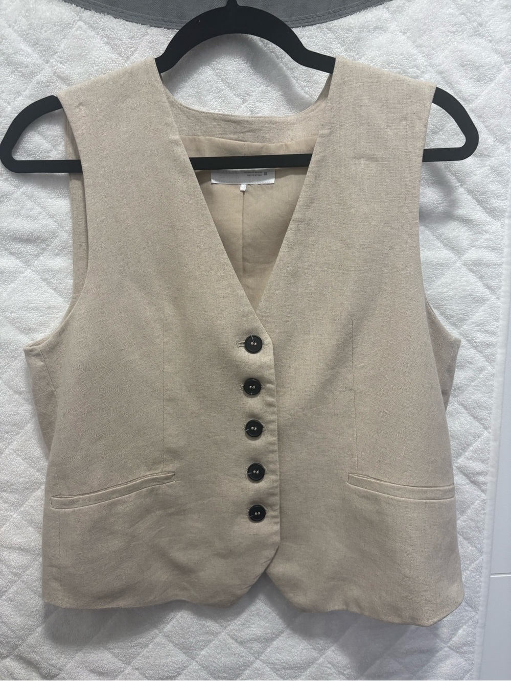 Zara Beige Linen Blend Button Front Vest